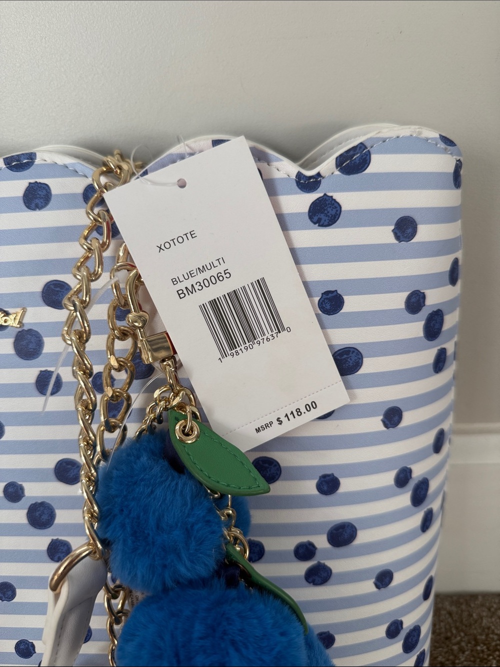 Betsey Johnson Blueberry Scalloped Tote with Gold Chain Handles - Picture 2 of 3